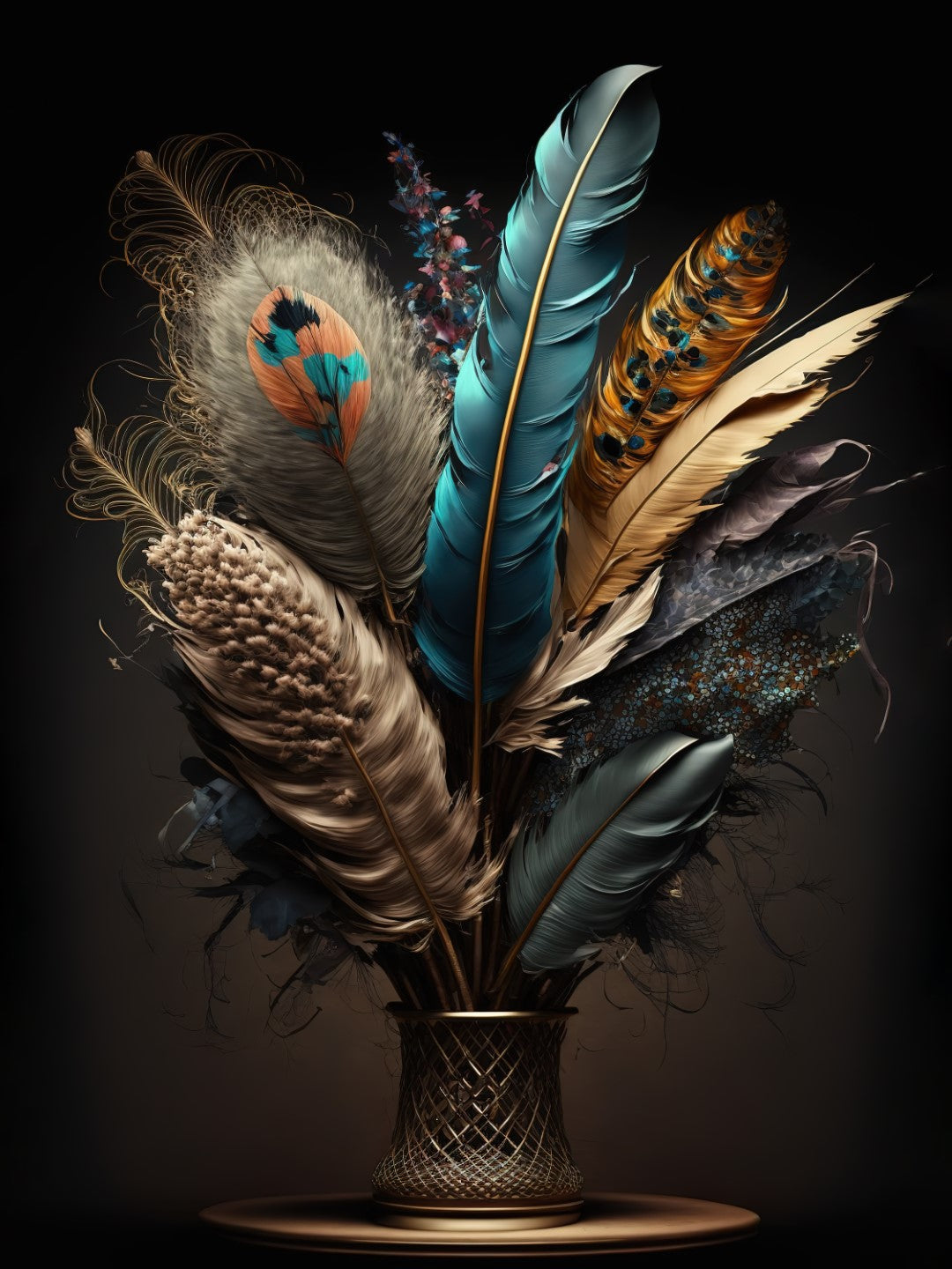 Vaas met exotische veren - René Ladenius Digital Art