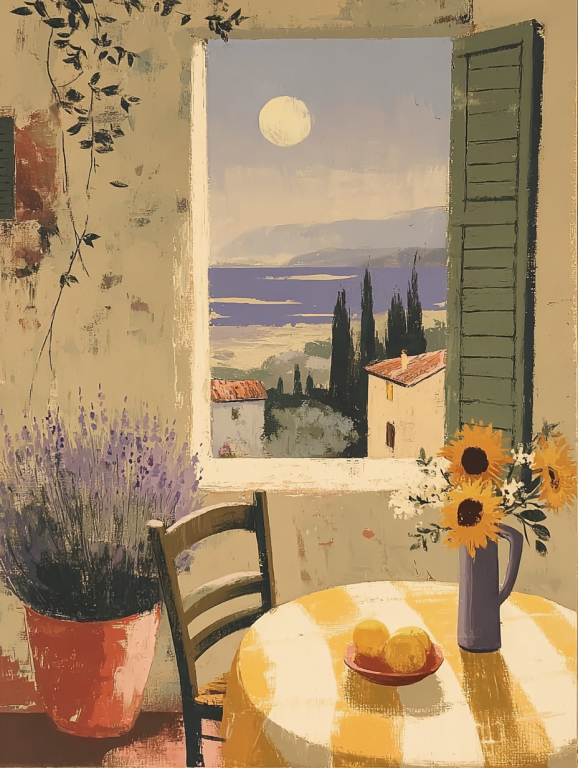 Moonlit Mediterranean Window