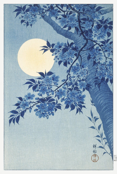 Blühende Kirsche in einer mondhellen Nacht (ca. 1932) von Ohara Koson