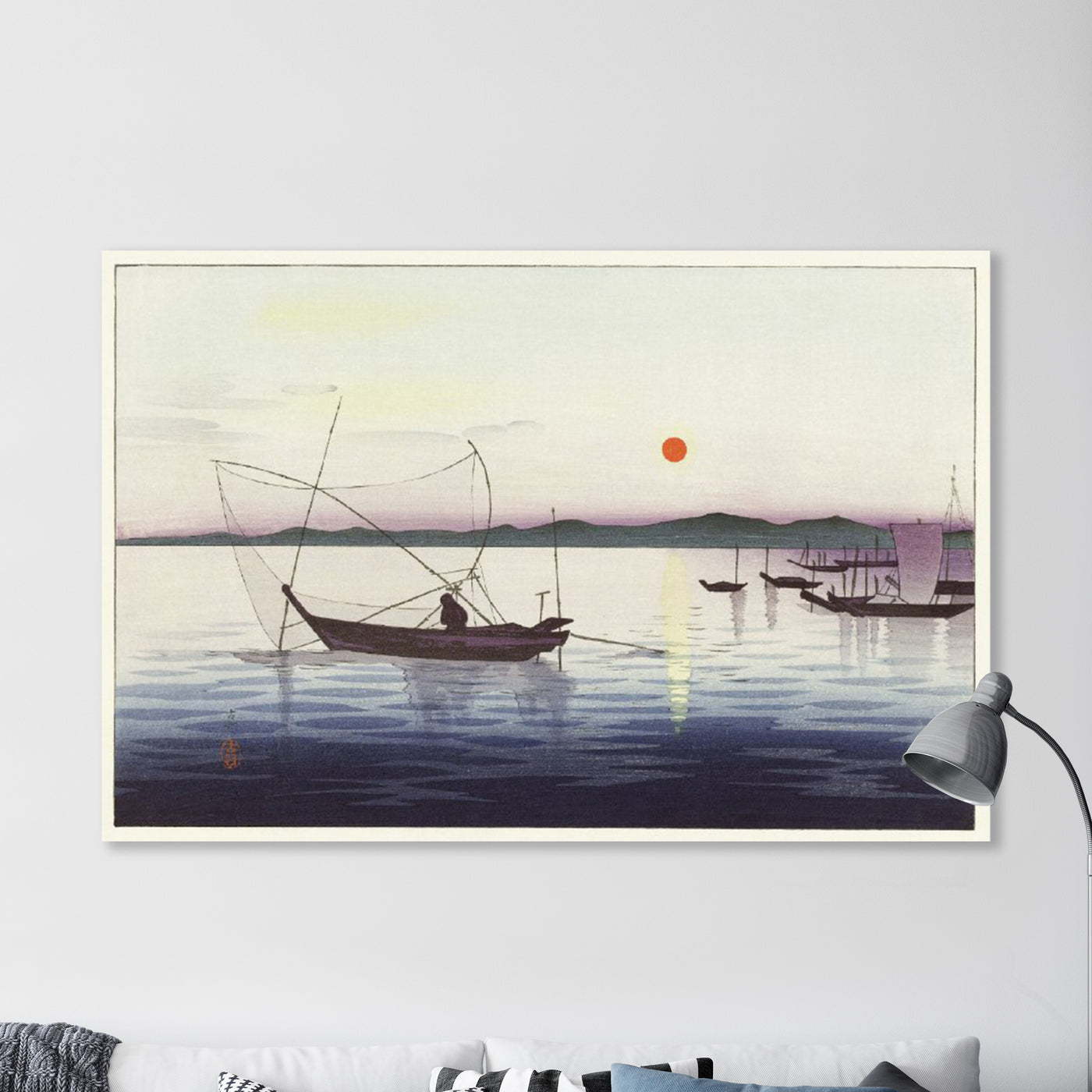 Boote und untergehende Sonne (1900 - 1936) von Ohara Koson