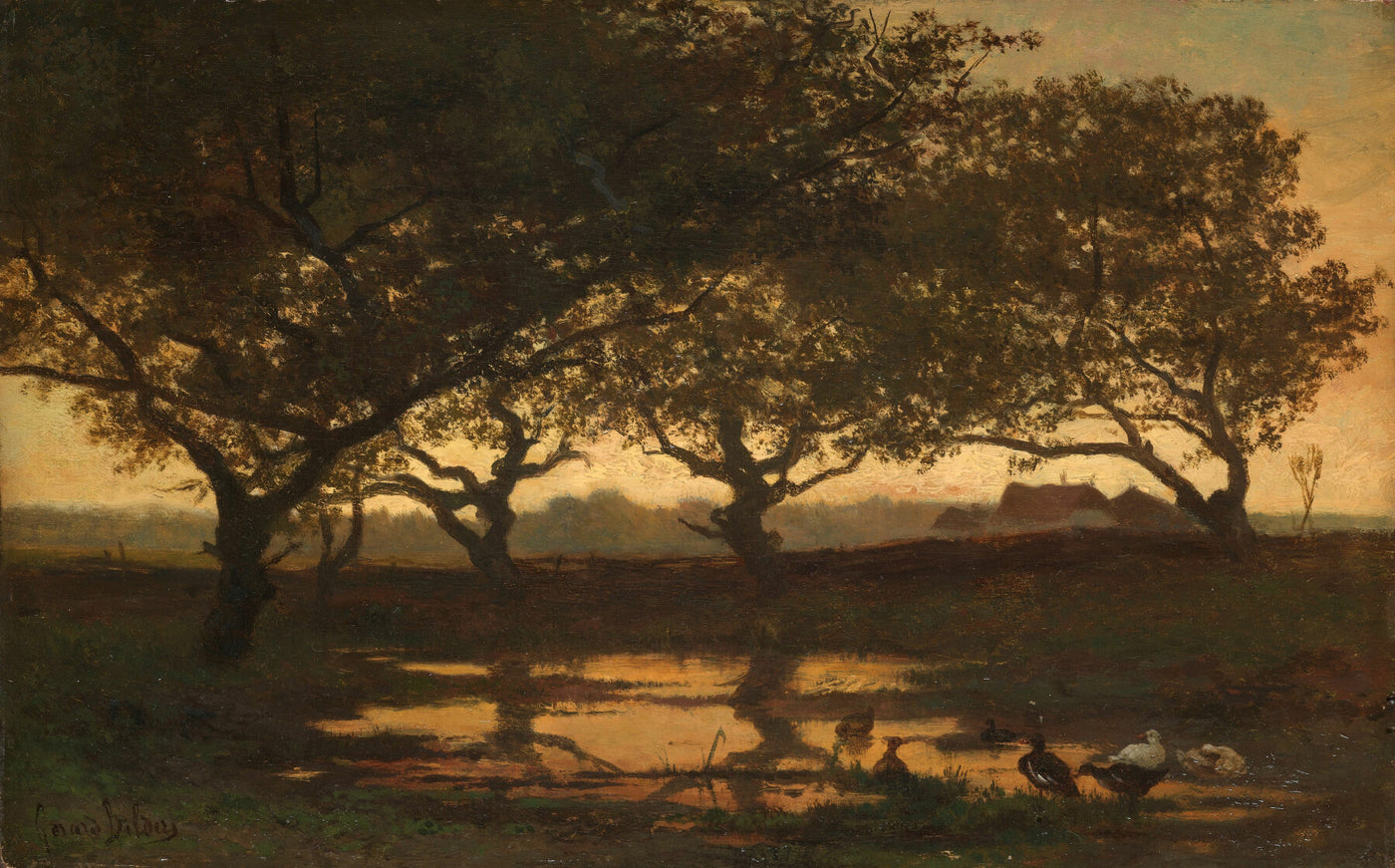Waldteich bei Sonnenuntergang, Gerard Bilders, um 1862