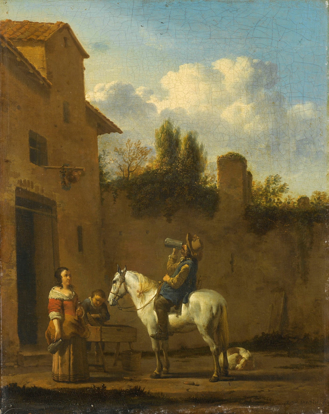 Trinkender Trompeter zu Pferd, Karel du Jardin, 1650 - 1660