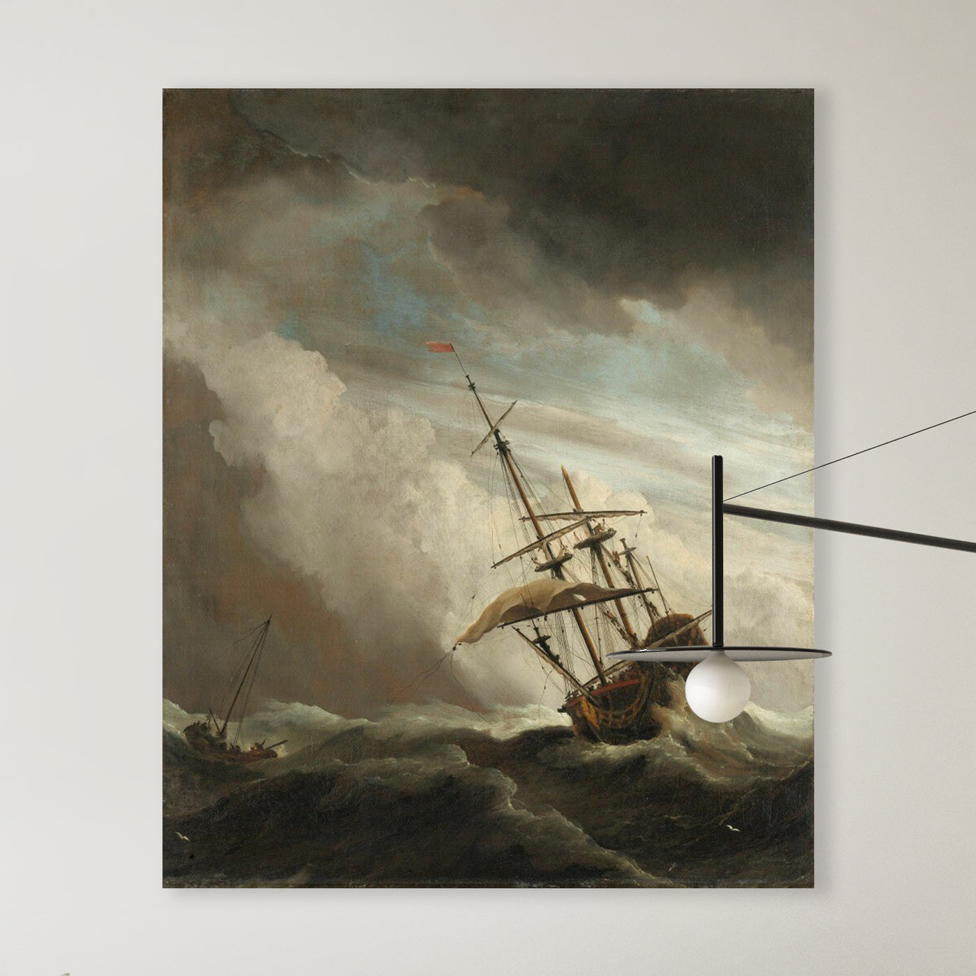 Ein Schiff auf offener See während eines fliegenden Sturms, bekannt als "Der Windstoß", Willem van de Velde (II), ca. 1680