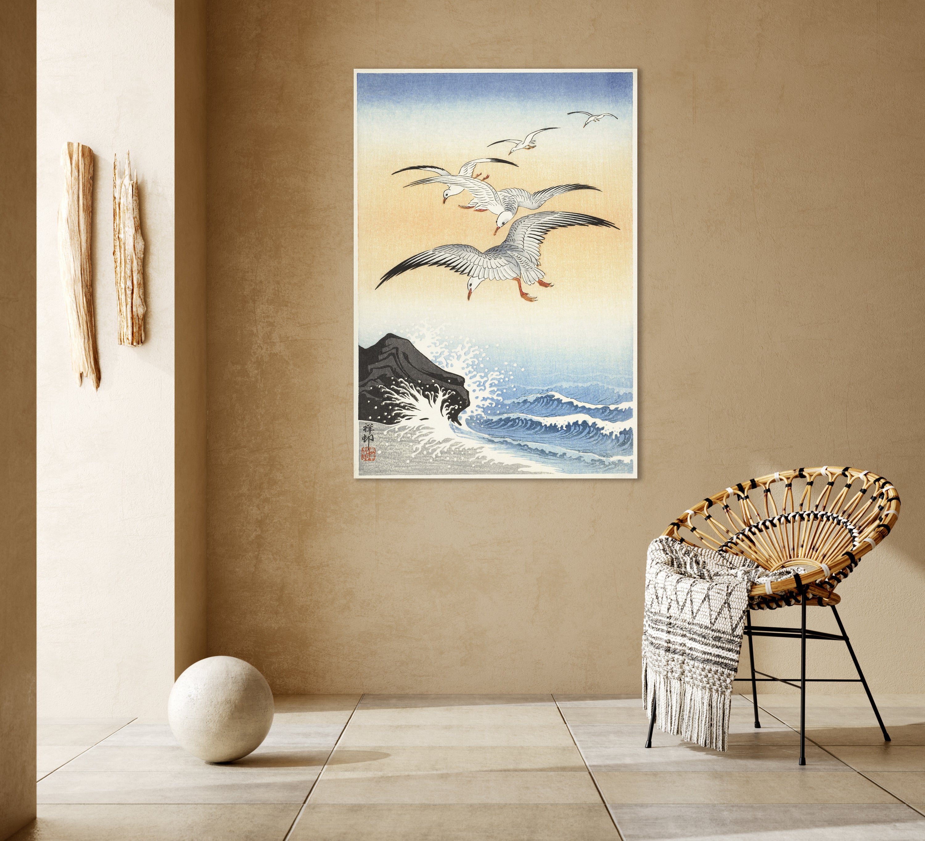 Fünf Möwen über stürmischer See (1900 - 1930) von Ohara Koson