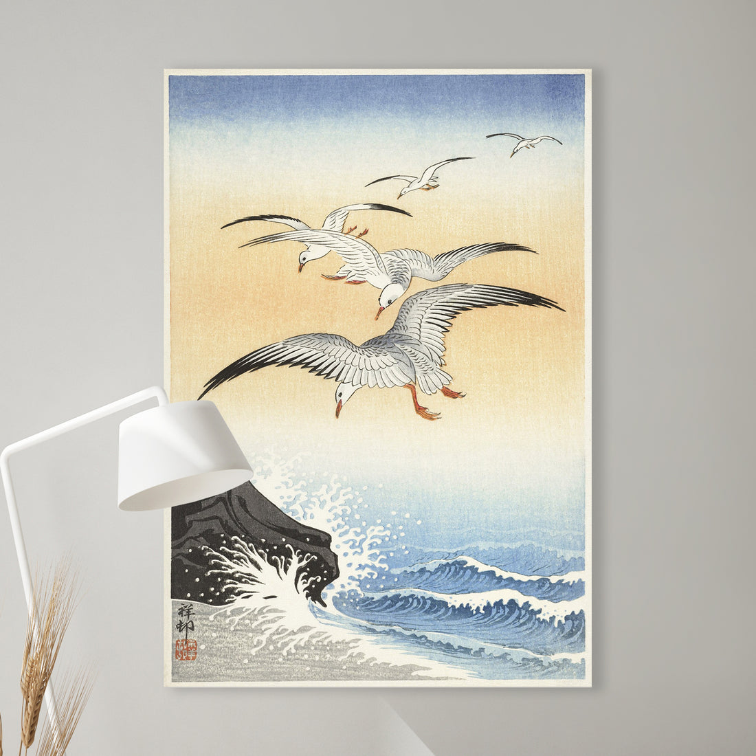 Fünf Möwen über stürmischer See (1900 - 1930) von Ohara Koson