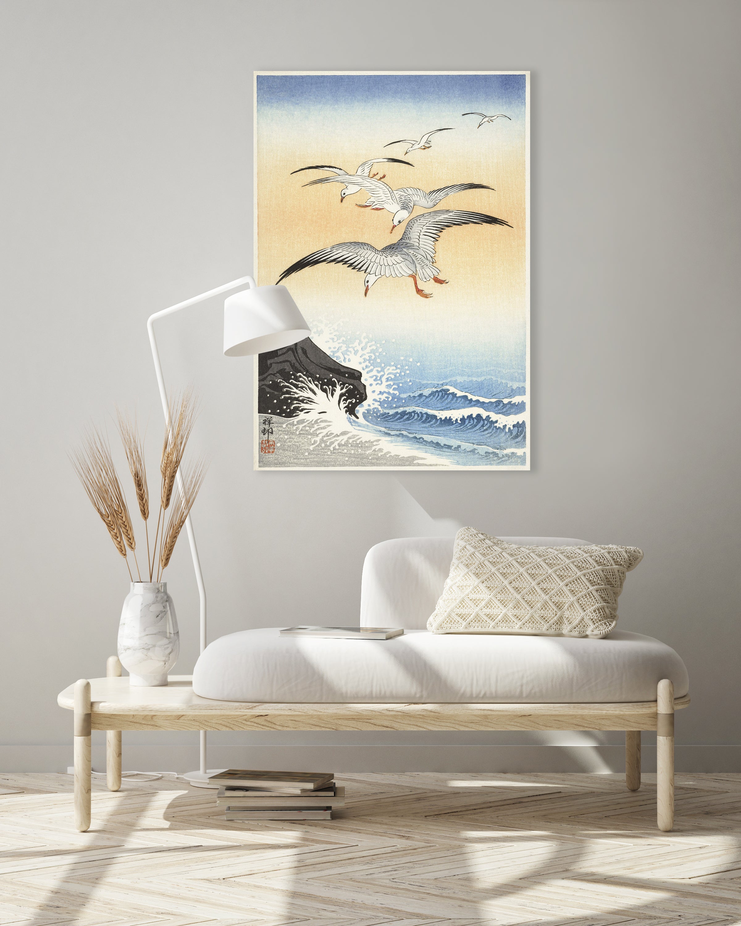 Fünf Möwen über stürmischer See (1900 - 1930) von Ohara Koson