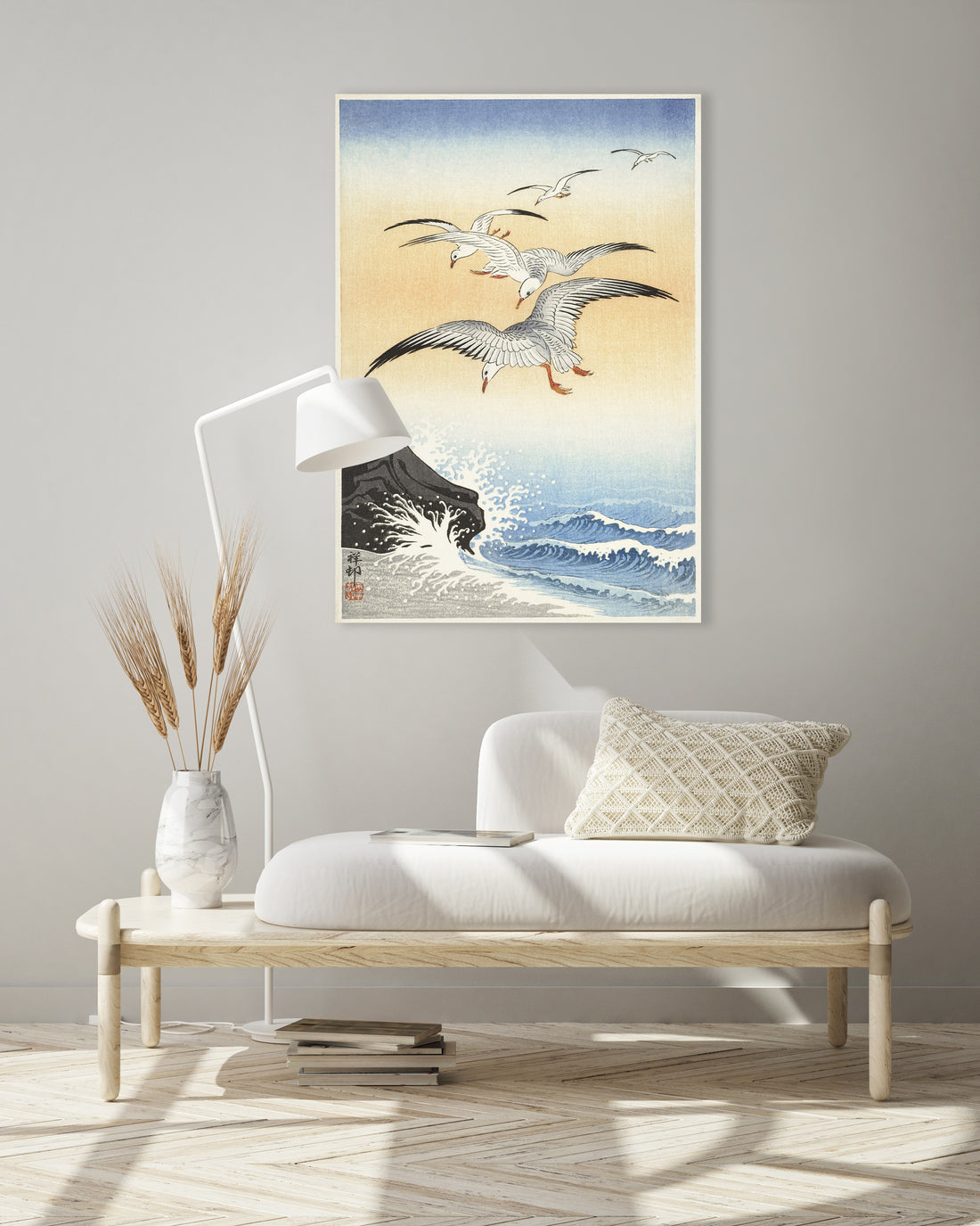 Fünf Möwen über stürmischer See (1900 - 1930) von Ohara Koson