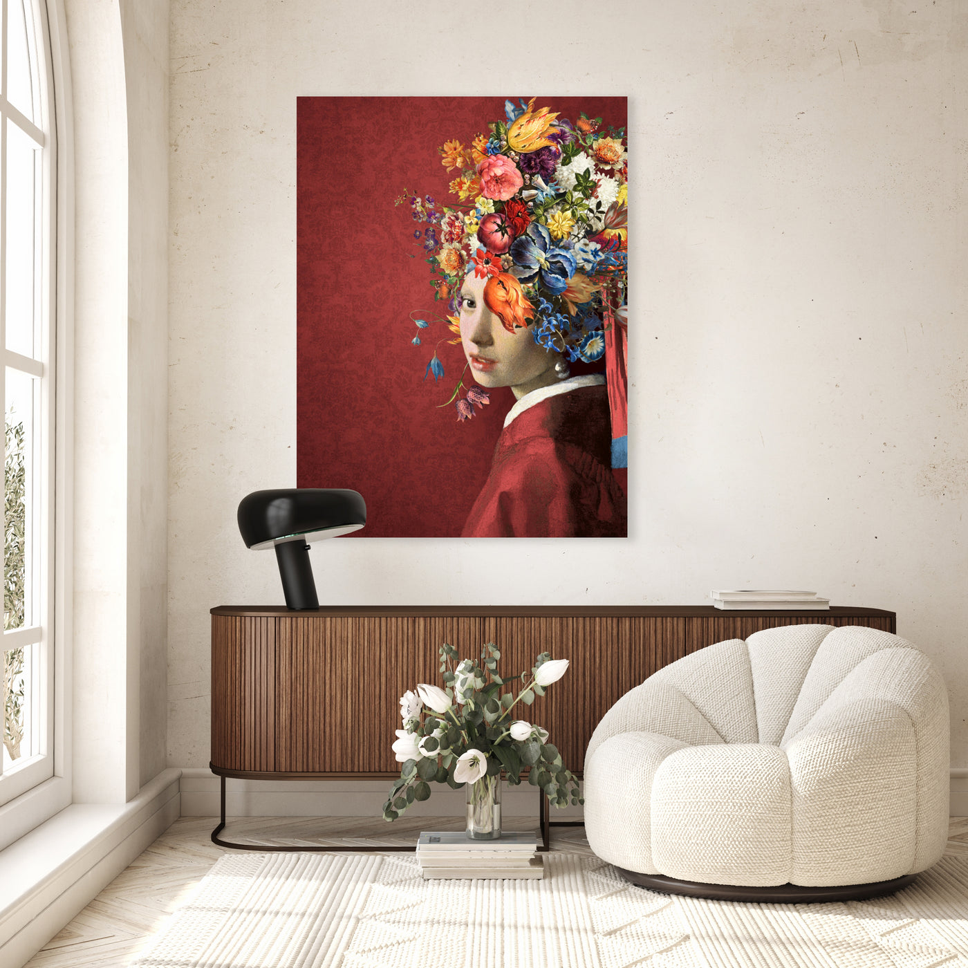 Mädchen mit Perlenohrring – Die Blumen auf Rot Edition – Marja van den Hurk