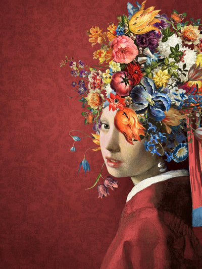 Mädchen mit Perlenohrring – Die Blumen auf Rot Edition – Marja van den Hurk