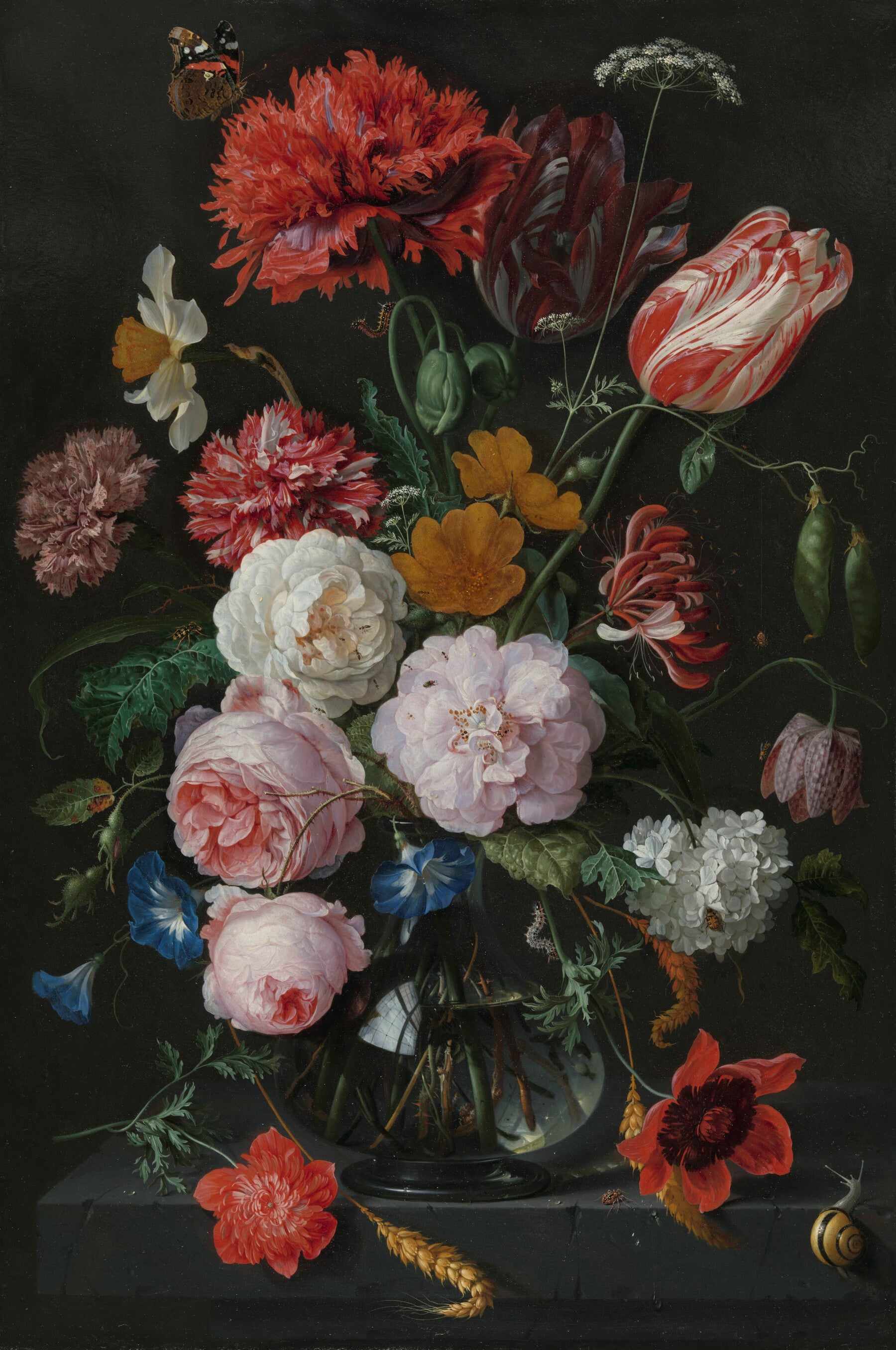 Stilleben mit Blumen in einer Glasvase, Jan Davidsz. de Heem, 1650 - 1683