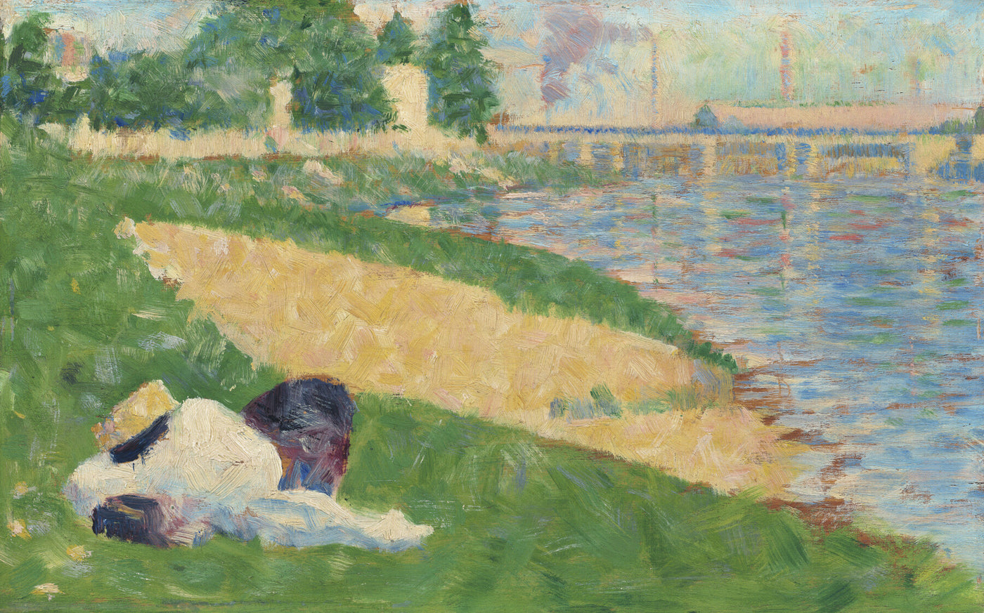 Die Seine mit Kleidung am Ufer (Studie für die Ather in Asnières) (ca. 1883-1884) von Georges Seurat
