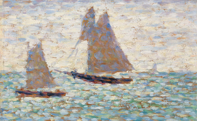Zwei Segelboote in Grandcamp (Deux voiliers Ã Grandcamp) (ca. 1885) von Georges Seurat