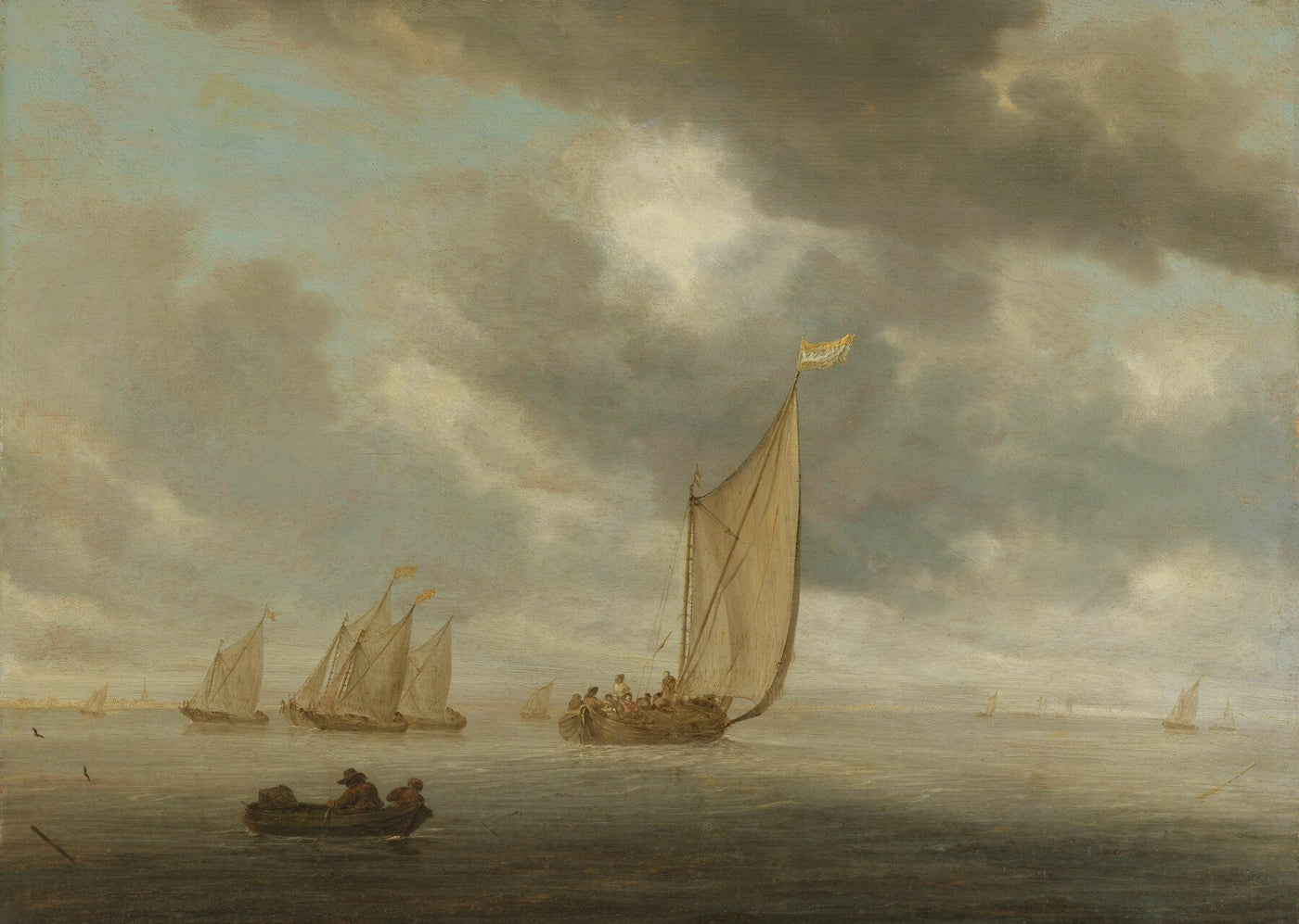 Segelschiffe auf einer breiten Binnenwasserstraße, Salomon van Ruysdael, 1630 - 1670
