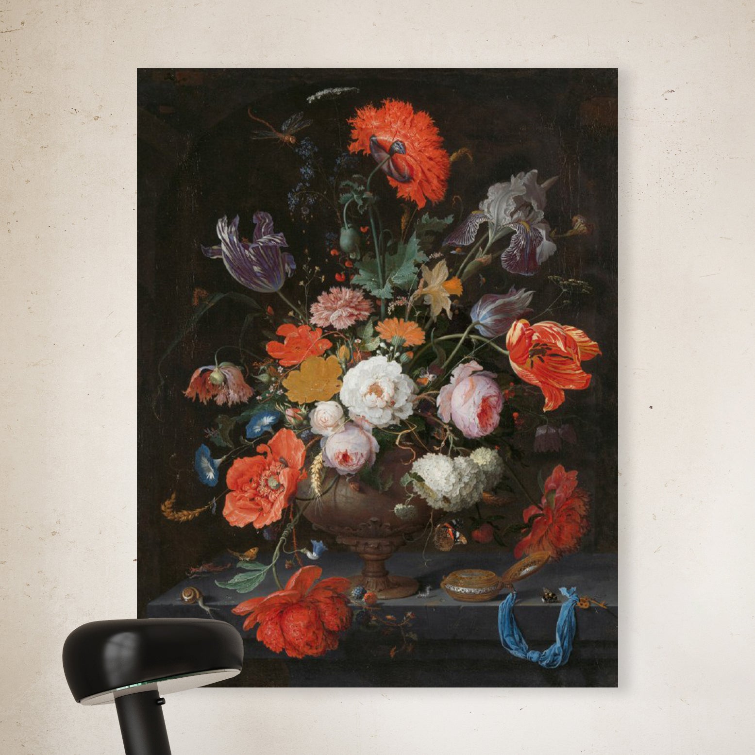 Stilleben mit Blumen und einer Uhr, Abraham Mignon, ca. 1660 - ca. 1679