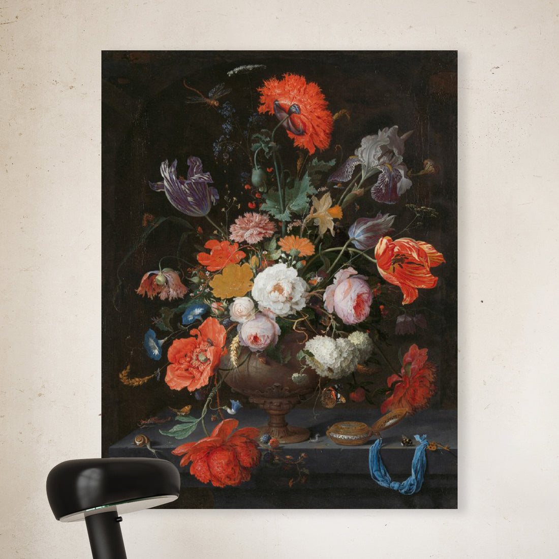 Stilleben mit Blumen und einer Uhr, Abraham Mignon, ca. 1660 - ca. 1679