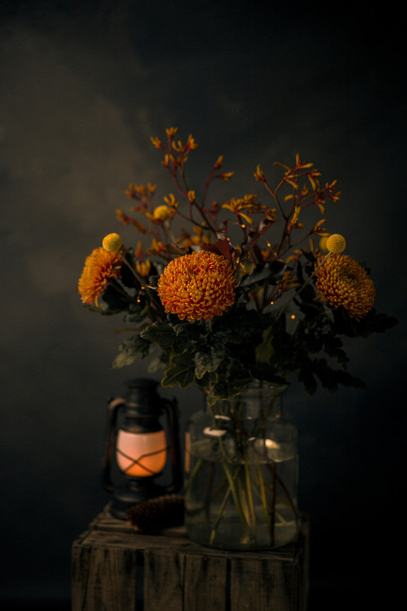 Stilleven met herfstboeket en lantaarn - Mayra Fotografie